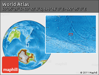 Physical Location Map of the Area around 60° 23' 46" S, 171° 46' 30" E