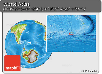 Physical Location Map of the Area around 60° 23' 46" S, 29° 40' 29" W
