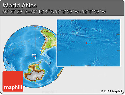 Physical Location Map of the Area around 60° 23' 46" S, 92° 34' 29" W