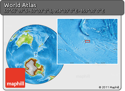 Physical Location Map of the Area around 60° 44' 41" S, 159° 1' 30" E