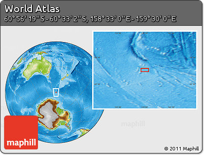 Physical Location Map of the Area around 60° 44' 41" S, 159° 1' 30" E