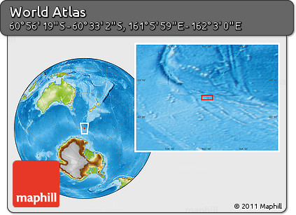 Physical Location Map of the Area around 60° 44' 41" S, 161° 34' 29" E