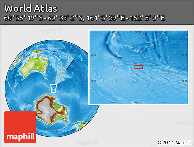 Physical Location Map of the Area around 60° 44' 41" S, 161° 34' 29" E