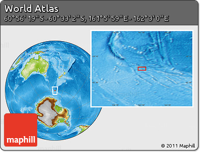Physical Location Map of the Area around 60° 44' 41" S, 161° 34' 29" E
