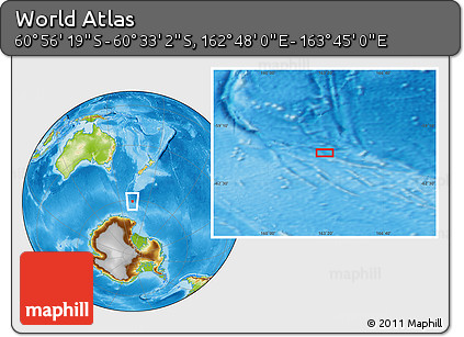 Physical Location Map of the Area around 60° 44' 41" S, 163° 16' 30" E