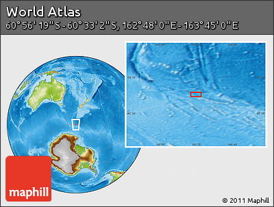 Physical Location Map of the Area around 60° 44' 41" S, 163° 16' 30" E