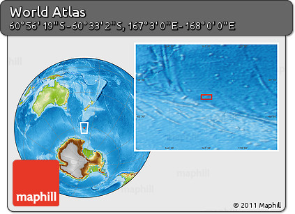 Physical Location Map of the Area around 60° 44' 41" S, 167° 31' 30" E