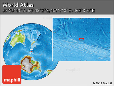 Physical Location Map of the Area around 60° 44' 41" S, 167° 31' 30" E