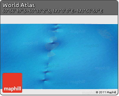 Physical 3D Map of the Area around 60° 44' 41" S, 173° 28' 29" E