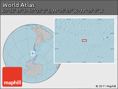 Gray Location Map of the Area around 60° 44' 41" S, 78° 7' 30" W, hill shading