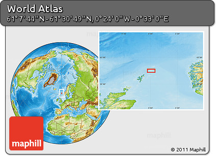 Physical Location Map of the Area around 61° 19' 16" N, 0° 4' 30" E