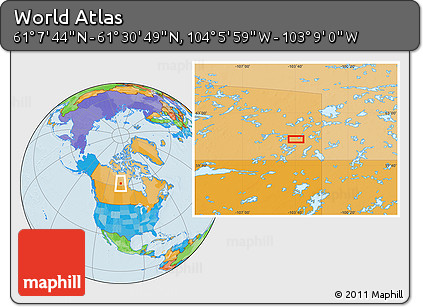 Political Location Map of the Area around 61° 19' 16" N, 103° 37' 30" W