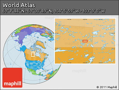 Political Location Map of the Area around 61° 19' 16" N, 103° 37' 30" W