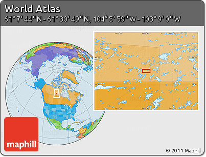 Political Location Map of the Area around 61° 19' 16" N, 103° 37' 30" W