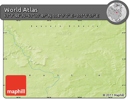 Physical Map of the Area around 61° 19' 16" N, 104° 37' 30" E