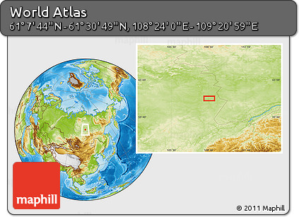 Physical Location Map of the Area around 61° 19' 16" N, 108° 52' 30" E