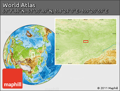 Physical Location Map of the Area around 61° 19' 16" N, 108° 52' 30" E