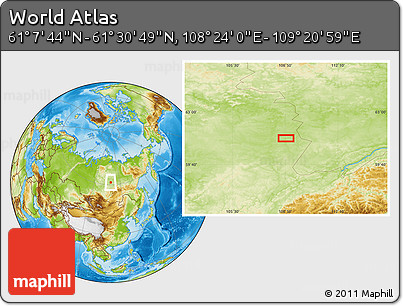 Physical Location Map of the Area around 61° 19' 16" N, 108° 52' 30" E