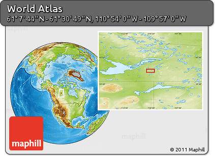 Physical Location Map of the Area around 61° 19' 16" N, 110° 25' 30" W