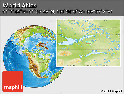 Physical Location Map of the Area around 61° 19' 16" N, 110° 25' 30" W