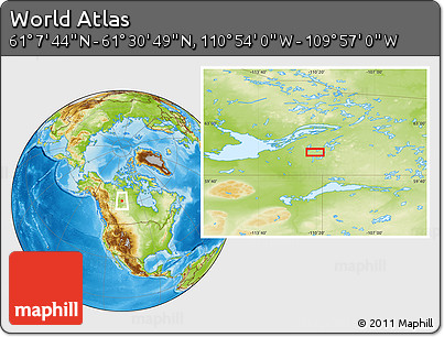 Physical Location Map of the Area around 61° 19' 16" N, 110° 25' 30" W
