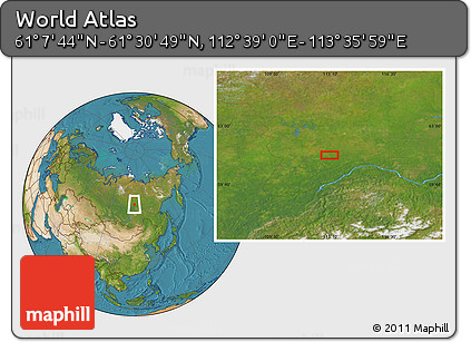 Satellite Location Map of the Area around 61° 19' 16" N, 113° 7' 30" E