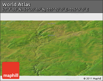 Satellite 3D Map of the Area around 61° 19' 16" N, 115° 40' 30" E