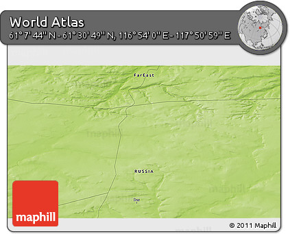 Physical 3D Map of the Area around 61° 19' 16" N, 117° 22' 30" E