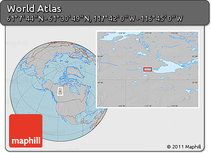 Gray Location Map of the Area around 61° 19' 16" N, 117° 13' 29" W, hill shading