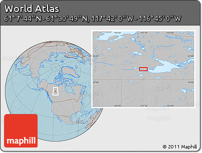 Gray Location Map of the Area around 61° 19' 16" N, 117° 13' 29" W, hill shading