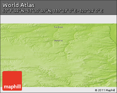 Physical 3D Map of the Area around 61° 19' 16" N, 119° 55' 30" E