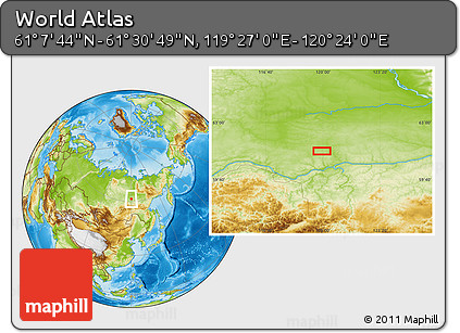Physical Location Map of the Area around 61° 19' 16" N, 119° 55' 30" E