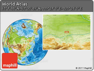 Physical Location Map of the Area around 61° 19' 16" N, 119° 55' 30" E