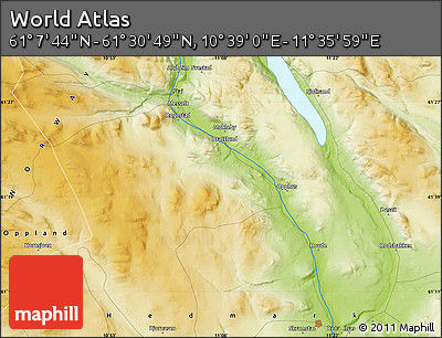Physical Map of the Area around 61° 19' 16" N, 11° 7' 30" E