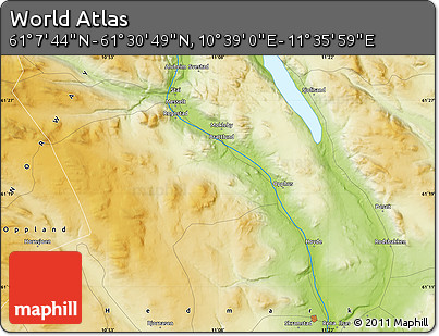 Physical Map of the Area around 61° 19' 16" N, 11° 7' 30" E