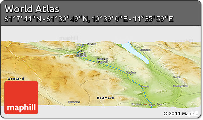 Physical Panoramic Map of the Area around 61° 19' 16" N, 11° 7' 30" E