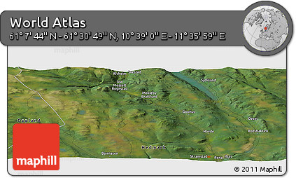 Satellite Panoramic Map of the Area around 61° 19' 16" N, 11° 7' 30" E