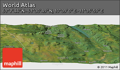 Satellite Panoramic Map of the Area around 61° 19' 16" N, 11° 7' 30" E