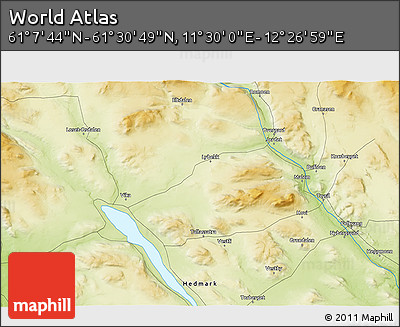 Physical 3D Map of the Area around 61° 19' 16" N, 11° 58' 29" E