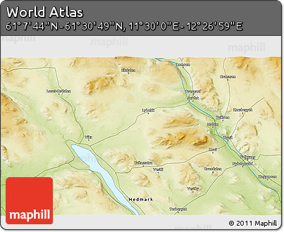 Physical 3D Map of the Area around 61° 19' 16" N, 11° 58' 29" E