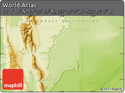 Physical Map of the Area around 61° 19' 16" N, 123° 10' 30" W