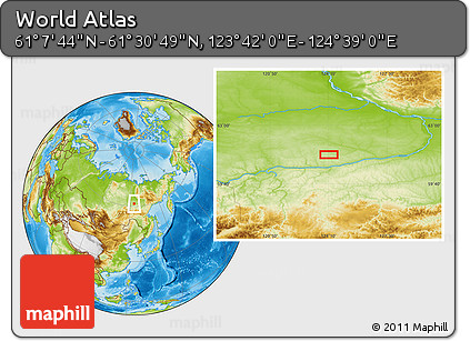 Physical Location Map of the Area around 61° 19' 16" N, 124° 10' 30" E