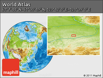 Physical Location Map of the Area around 61° 19' 16" N, 124° 10' 30" E