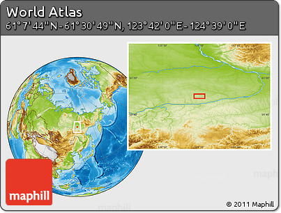 Physical Location Map of the Area around 61° 19' 16" N, 124° 10' 30" E