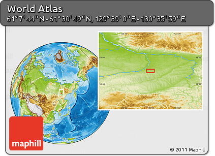 Physical Location Map of the Area around 61° 19' 16" N, 130° 7' 30" E