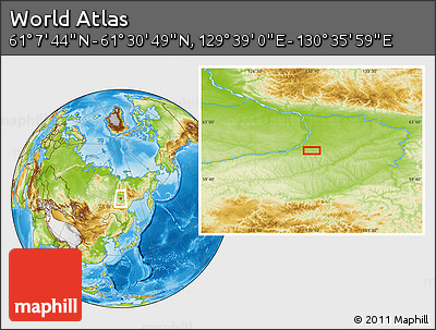 Physical Location Map of the Area around 61° 19' 16" N, 130° 7' 30" E