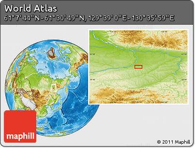 Physical Location Map of the Area around 61° 19' 16" N, 130° 7' 30" E