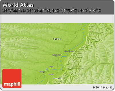 Physical 3D Map of the Area around 61° 19' 16" N, 132° 40' 30" E