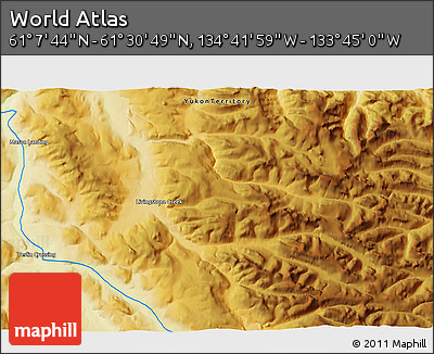 Physical 3D Map of the Area around 61° 19' 16" N, 134° 13' 29" W