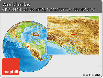 Physical Location Map of the Area around 61° 19' 16" N, 134° 13' 29" W